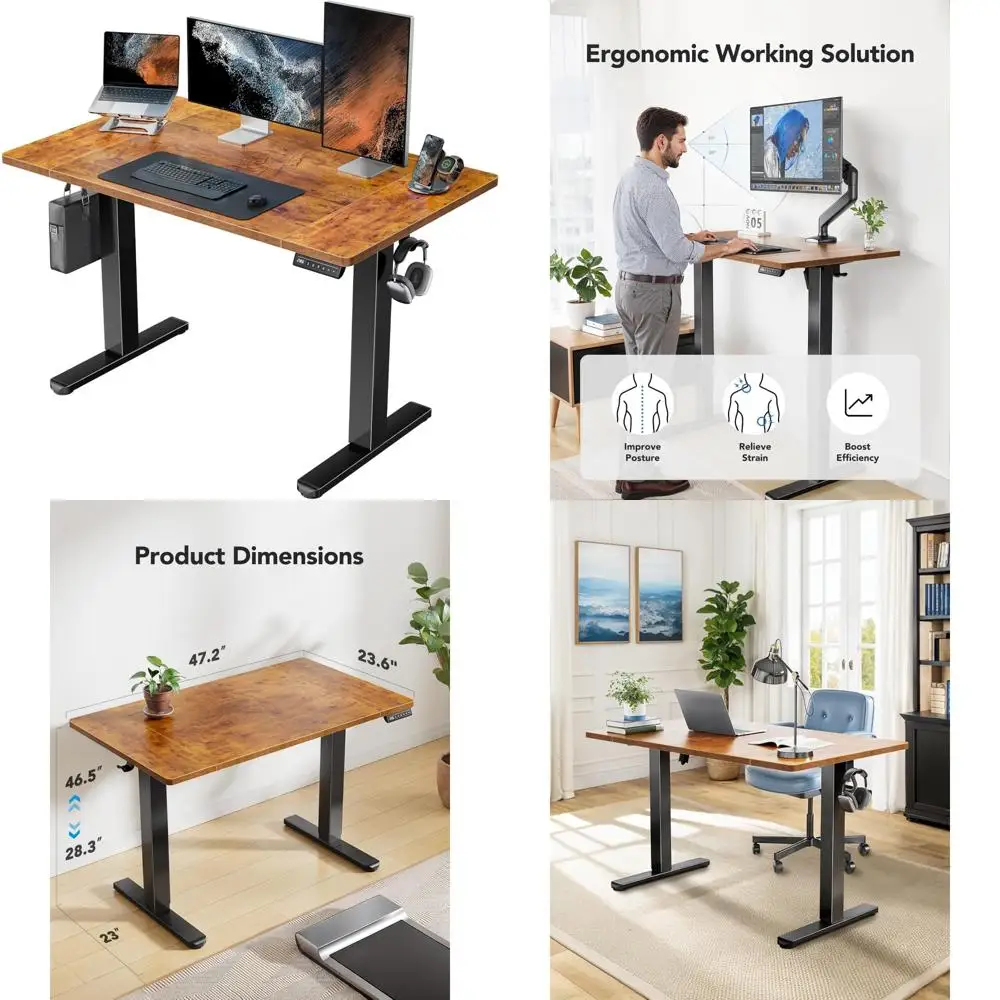 

Электрический стол с регулируемой высотой 48x24 дюйма, с кабелем и крючками для наушников