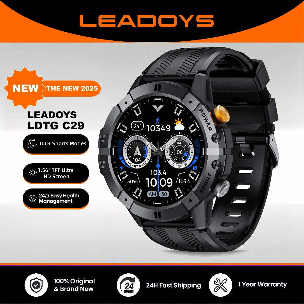 

C29 men's sports smartwatch, 410mAh, Bluetooth 5.3, outdoor watch, fitness tracker, home heart rate and blood pressure monitor