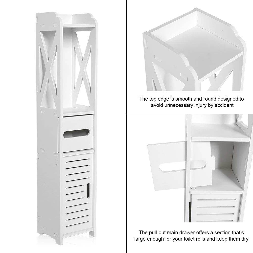 80x15.5x15CM Bathroom Toilet Furniture Cabinet White Wood Cupboard Shelf Tissue Storage Rack image 5