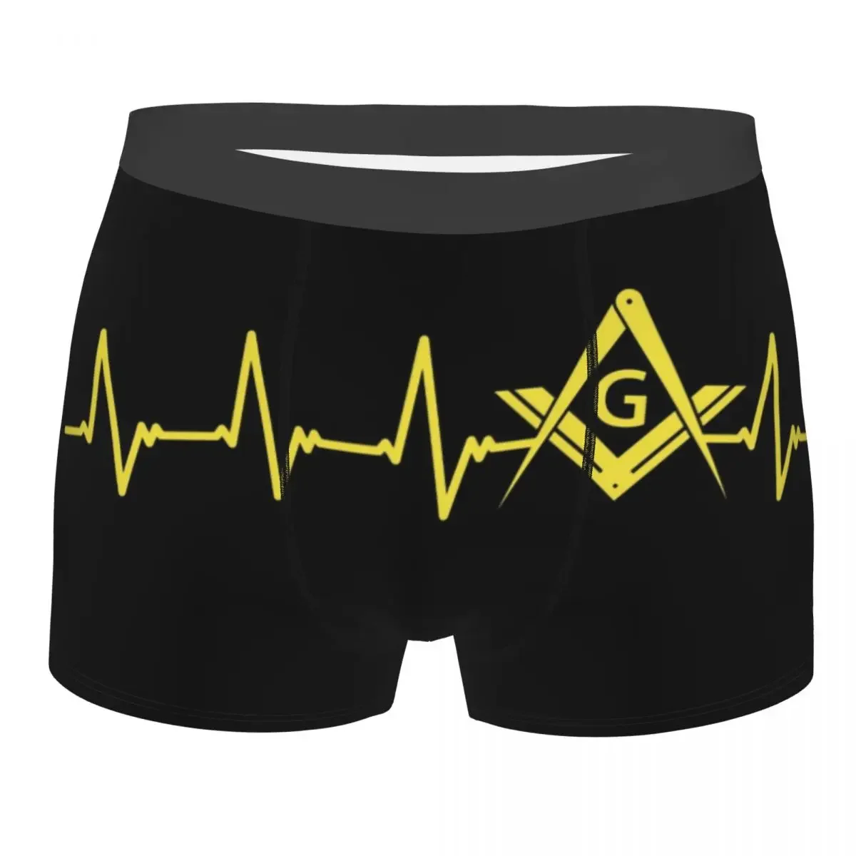 Male Fashion Freemason Heartbeat ECG Underwear Masonic Freemasonry Boxer Briefs Soft Shorts Panties Underpants