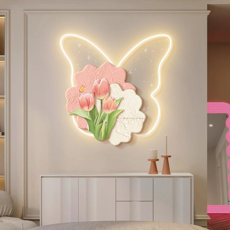 LED Light Modern Simple Butterfly with Light Three-Dimensional Warm Wall Lamp Advanced Sense Flower Elegant Mural Lamp