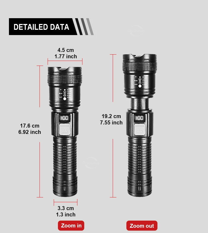 2000000LM Ultra-High Power Flashlight Digital Electronic Display Waterproof Torch Zoom Hand Light Outdoor Camping Lantern