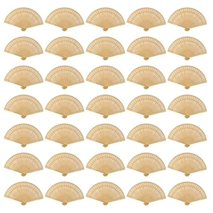 

60 Pack Sandalwood Fans Wedding Favors, Hand Held Folding Fans Wooden Openwork Personal Handheld Folding Fans for Wedding Party