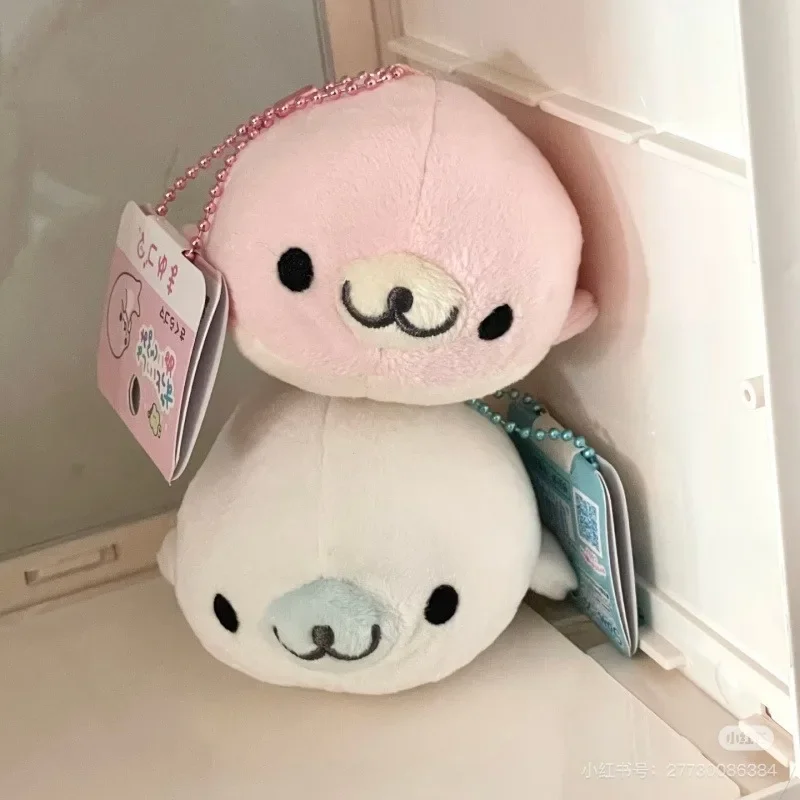 Adorable Fluffy Mamegoma Sakuragoma Shirogoma Seal Plush Keychain SANX Pink White Seal Doll Girly Plush Backpack Bag Hanging view 3