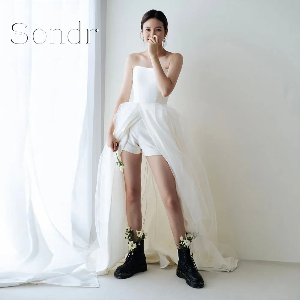 Sondr Maßgeschneiderte schicke koreanische Brautkleider 2026 mit Schlitz für Fotoshootings, Korsett-Rücken, A-Linien-Hose, Brautkleid