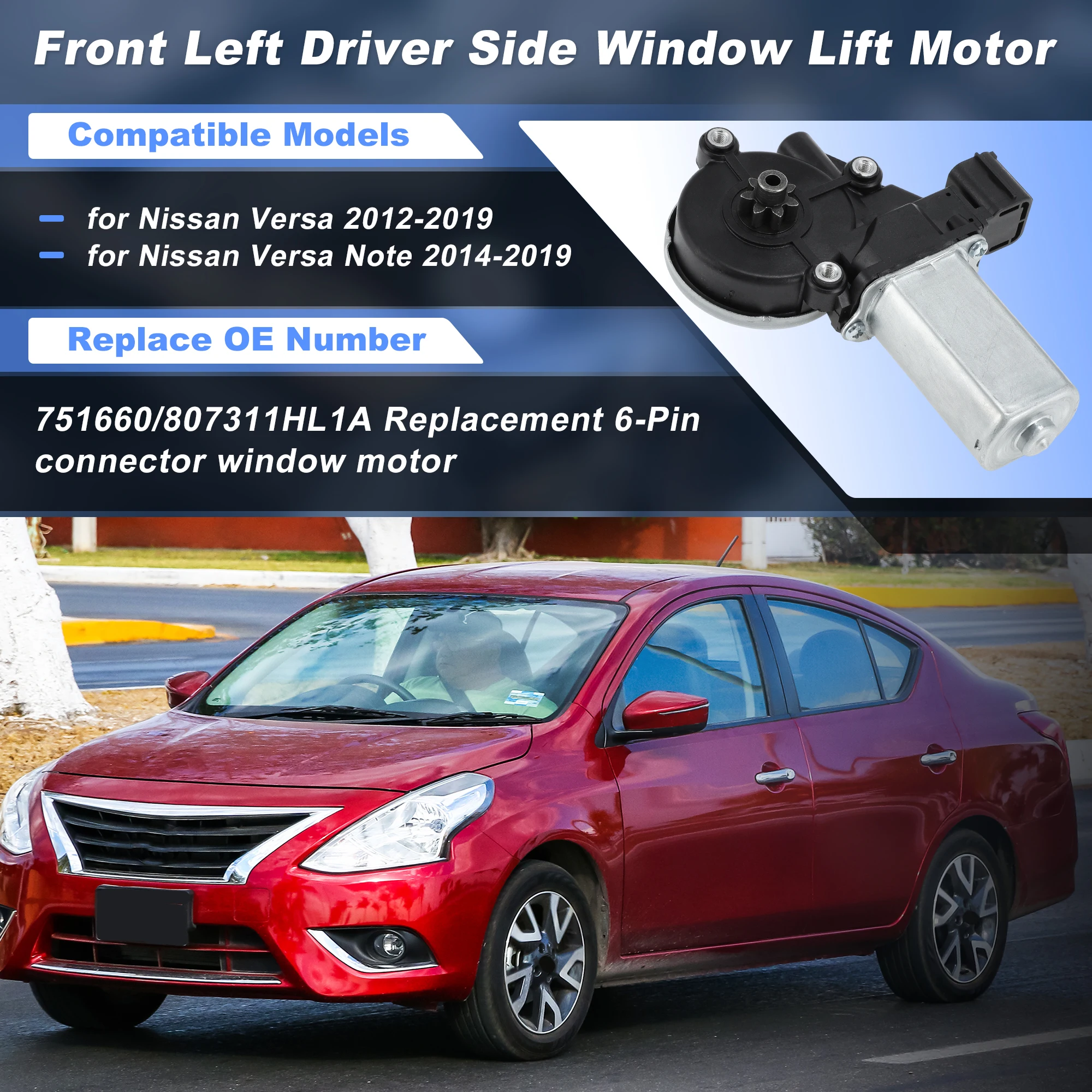 

Электродвигатель стеклоподъемника передней левой двери UXCELL для Nissan Versa 2012-2019, артикул 807311HL1A