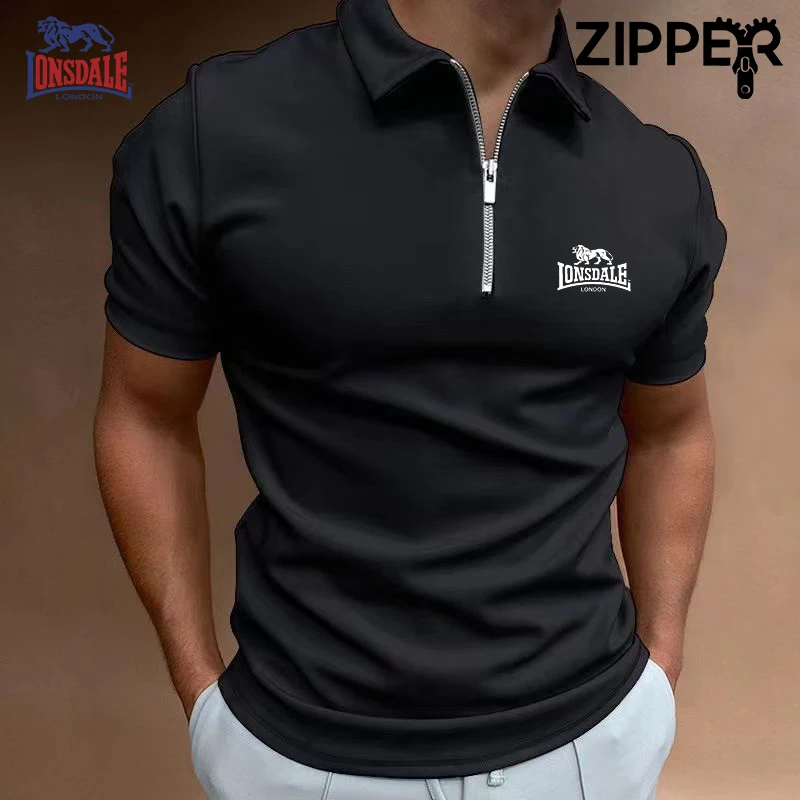 New Summer Men's Exquisite Embroidered Short Sleeve Zipper Collar Shirt, Luxurious, Fashionable, Casual, Multi Functional Top