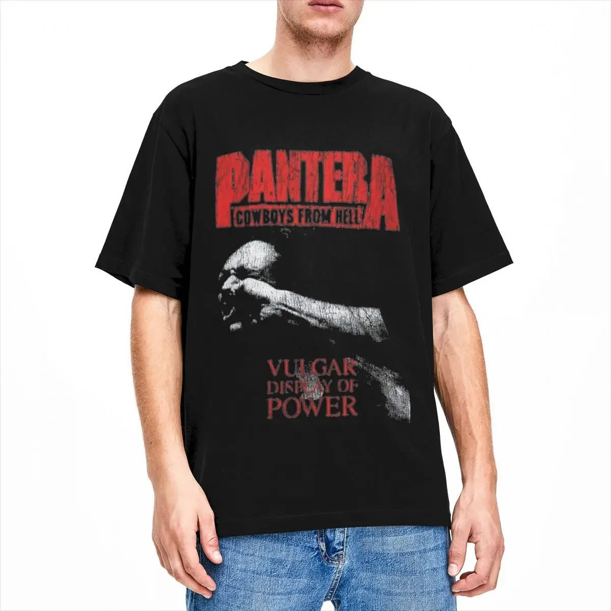 

Красные винтажные мужские и женские футболки с ремешком Pantera Band, футболки с коротким рукавом и круглым вырезом из хлопка