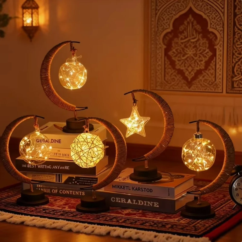 

LED star and moon light apple ball creative desk lamp hemp wrought iron USB decorative night light modern bedroom