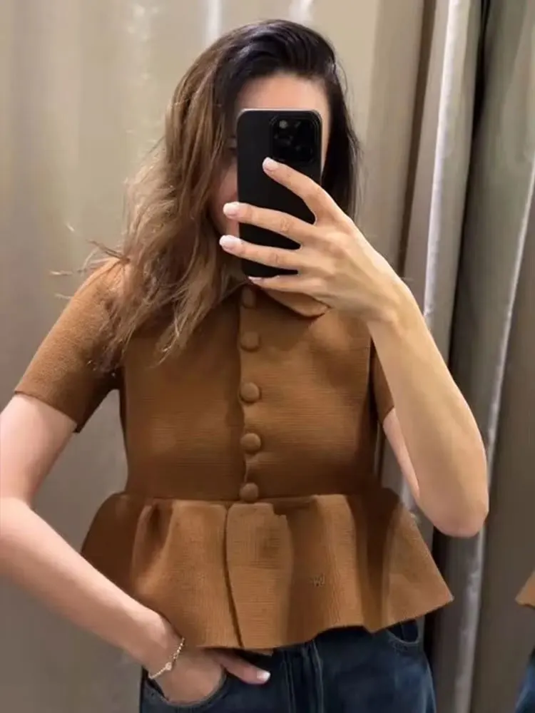 

HH весенние женские однотонные топы с отложным воротником и пуговицами, кардиганы, женские повседневные короткие юбки с короткими рукавами, вязаные пальто