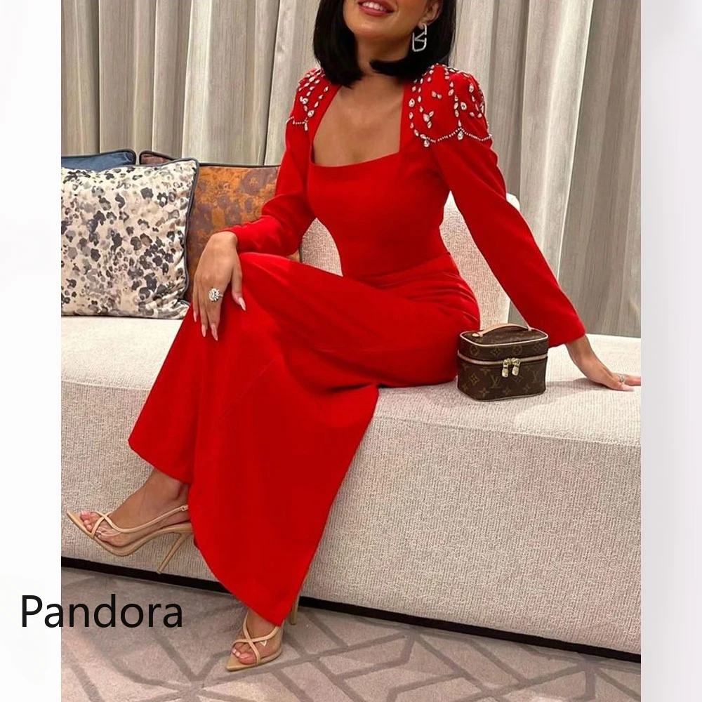 

Pandora Square Collar Prom Dress Full Sleeves With Ankle Length Evening Dress Women Birthday Wedding Party Formal Gowns Arabia