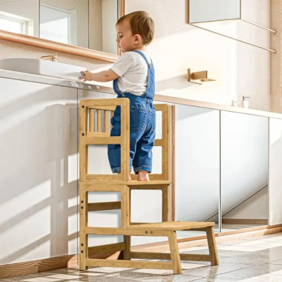 

Toddler Step Stool with Removable Side Guard - Toddler Kitchen Stool Helper for Kitchen/Bathroom/Living Room/Bedroom - 300 lbs
