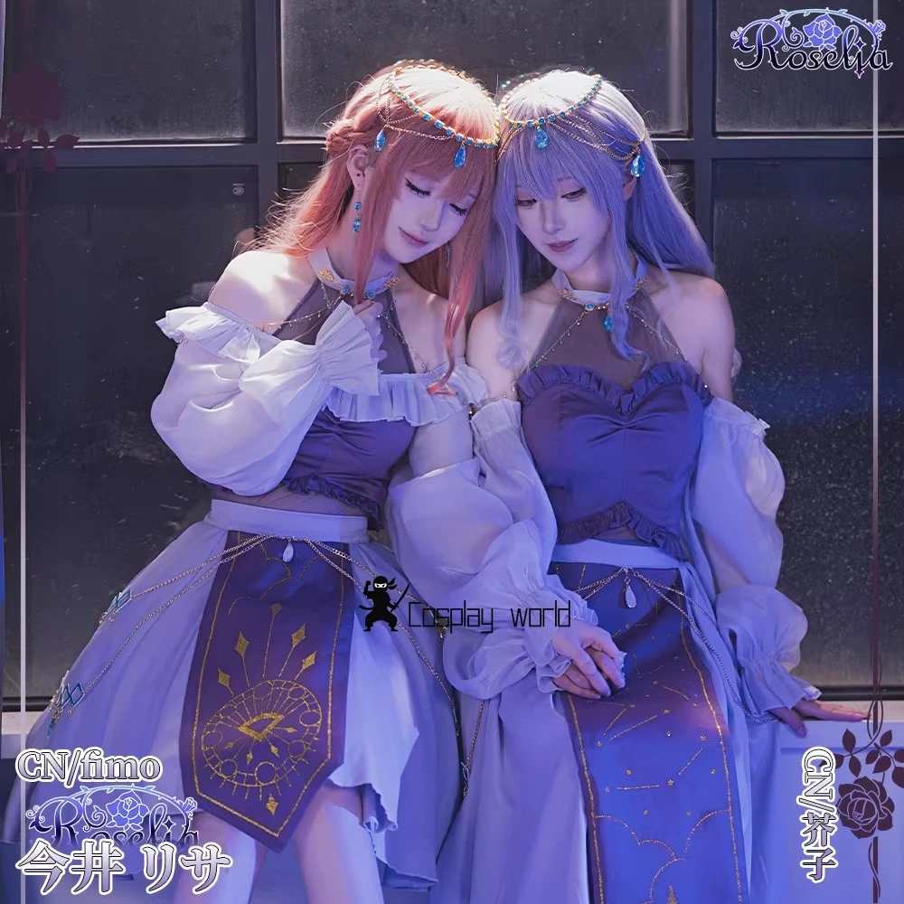 

BanGDream Anime Roselia Imai Lisa Cosplay Costume Off-Shoulder Dress Headwear Uniform Halloween Carnival Party Women Suit