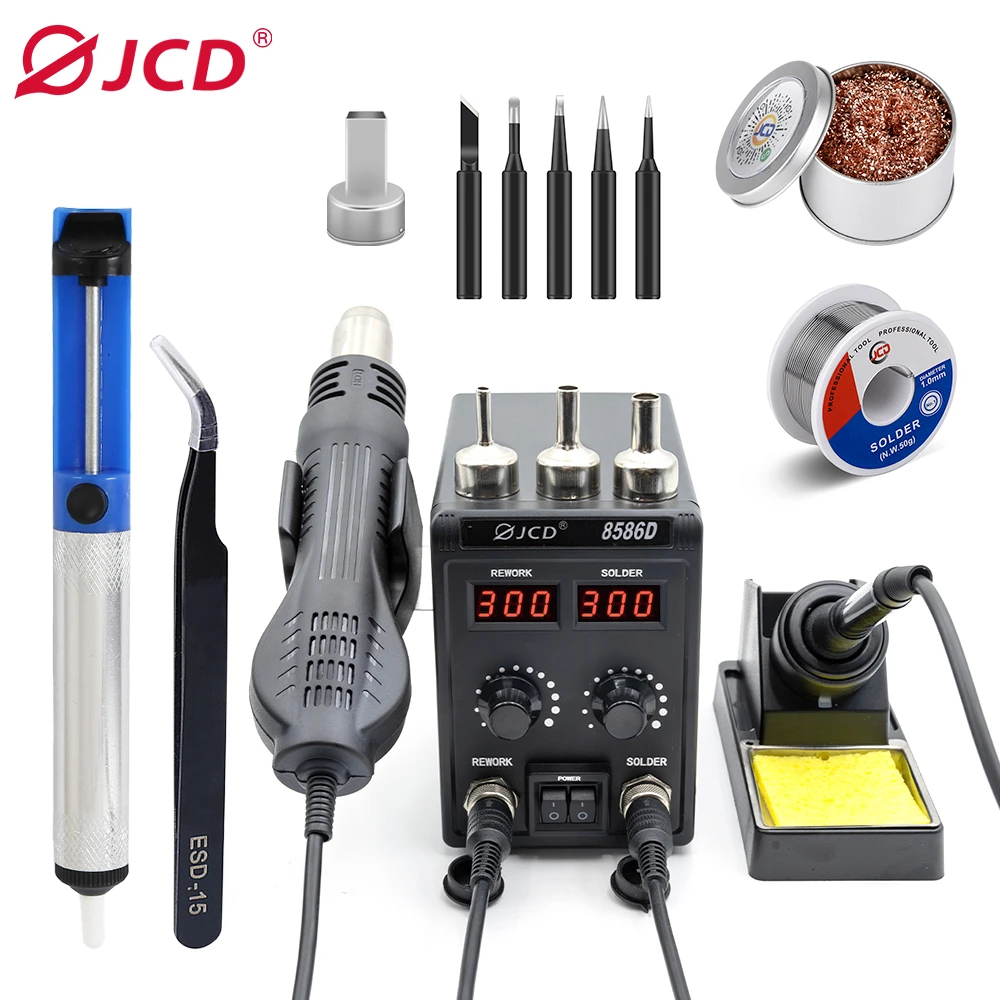 8586D Soldering Station 2 IN 1 Hot Air Gun Solder Station with 2 Digital display,10-Minute Sleep Mode for SMD Rework Repair Tool