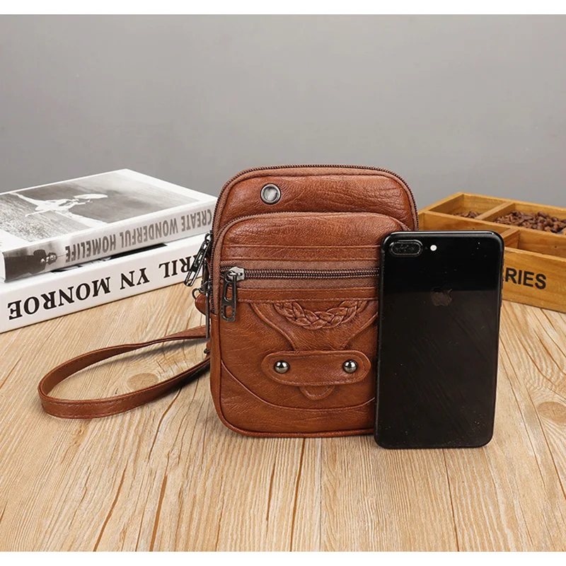 Vintage Small Crossbody Bags for Women PU Leather Purses and Handbags Designer Shoulder Bag Female Phone Pocket Bag