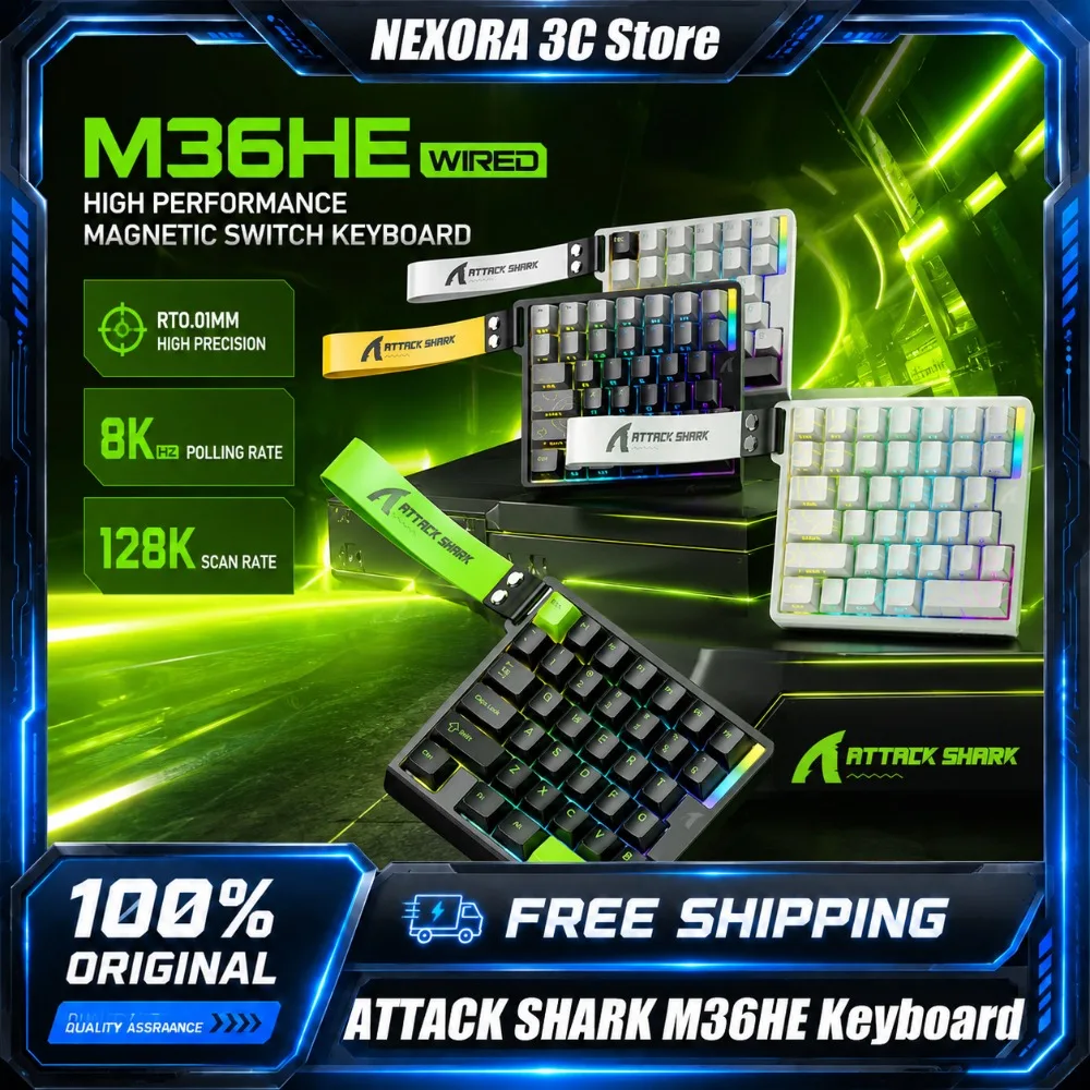 ATTACK SHARK M36HE Hall Effect Keyboard 8000Hz Wired Magnetic Switch 0.01mm Rapid Trigger 0.1ms Latency Mechanical Keyboards