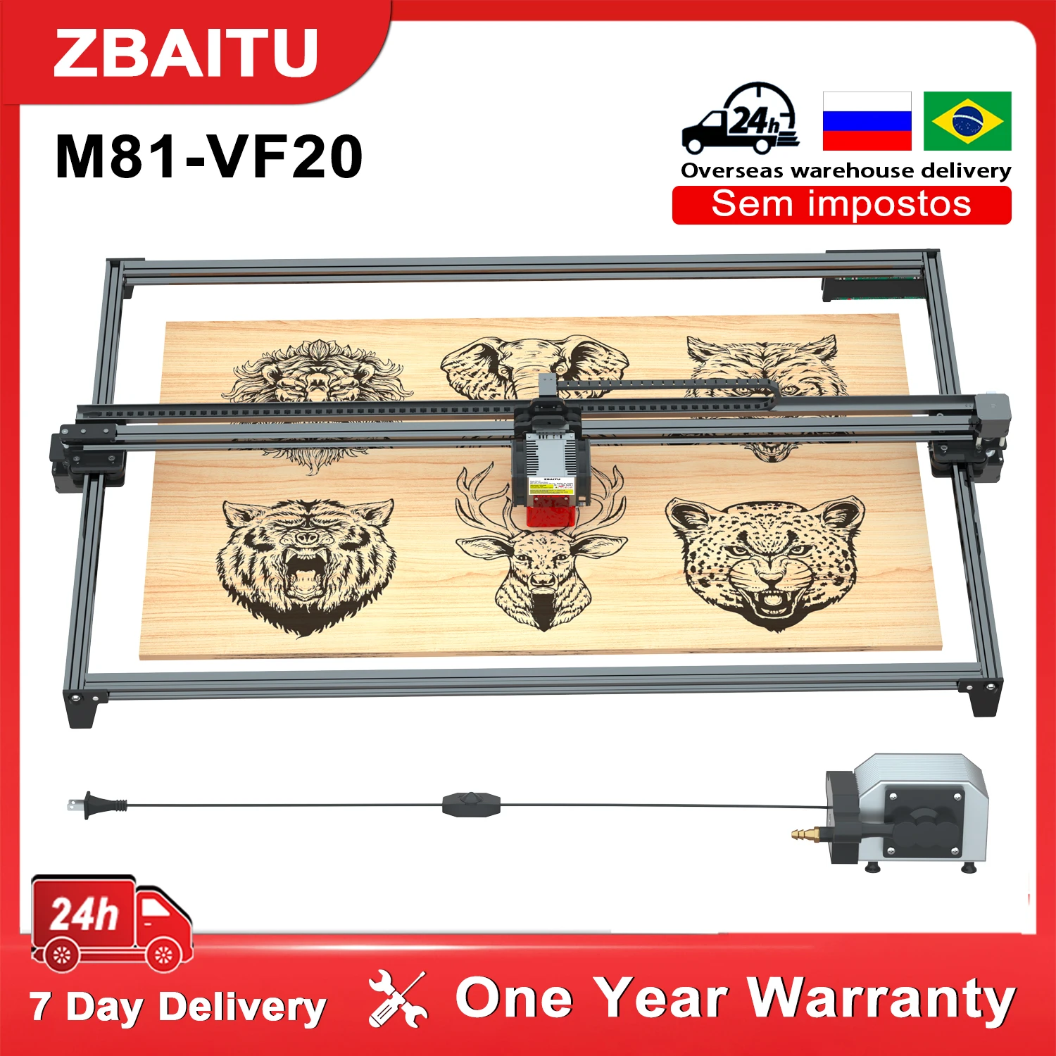 ZBAITU-WiFi M81 Laser Gravador Máquina, Atualização Arraste Cadeia, Bomba de Ar Assistida, 130W Potência, DIY CNC Cortador de Madeira, Ferramentas