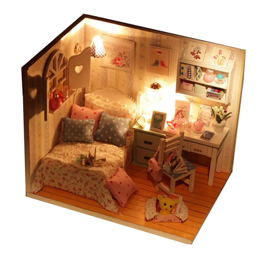 Modelo de dormitorio de muñecas DIY, balsa de mano, regalo, casa de muñecas en miniatura, 1:24