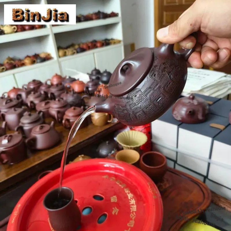 460ml Luxury Yixing Purple Clay Teapots Handmade Stone Scoop Pot Raw Ore Purple Mud Kettle With Filter Chinese Zisha Tea Set