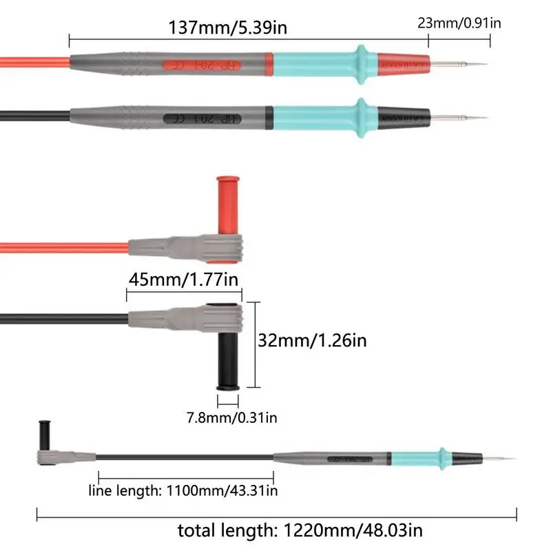 Digital Multimeter Measuring Probes Soft Silicone Wire Needle-tip Antifreeze Universal Test Leads 1000V 20A Tester Multimeter
