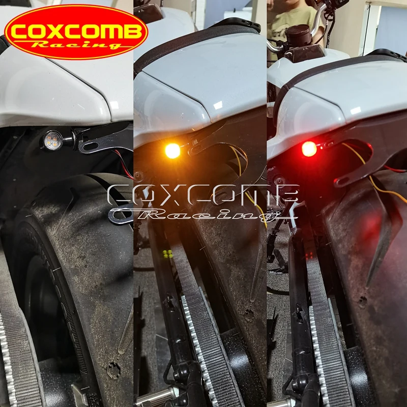 Mini Bala Turn Signal Blinker Luz Indicadora, 2 em 1, LED integrado, Tail Brake, Luz diurna para Harley Cafe Racer