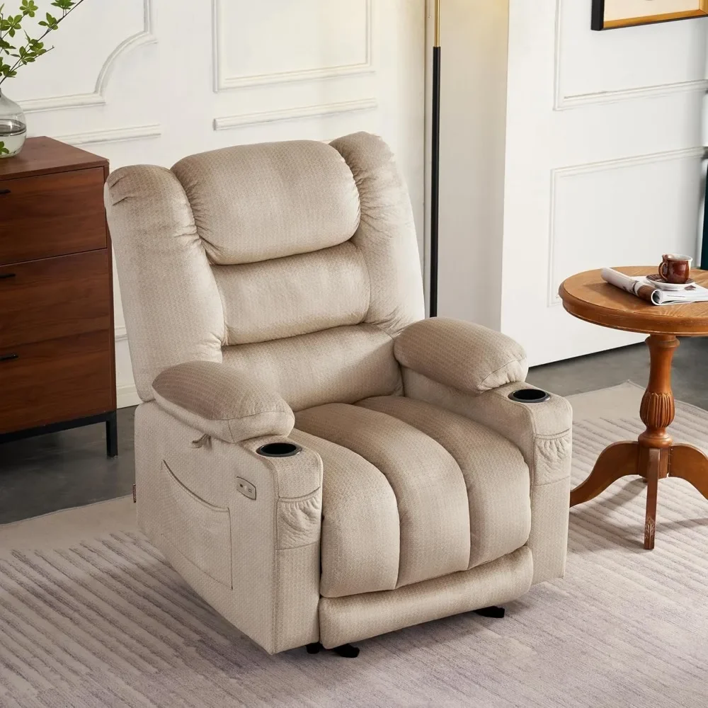 Armchair Large Electric Power Recliner Chair With Heat and Vibration Living Room Chairs Cup Holders USB Ports Relaxing Armchairs