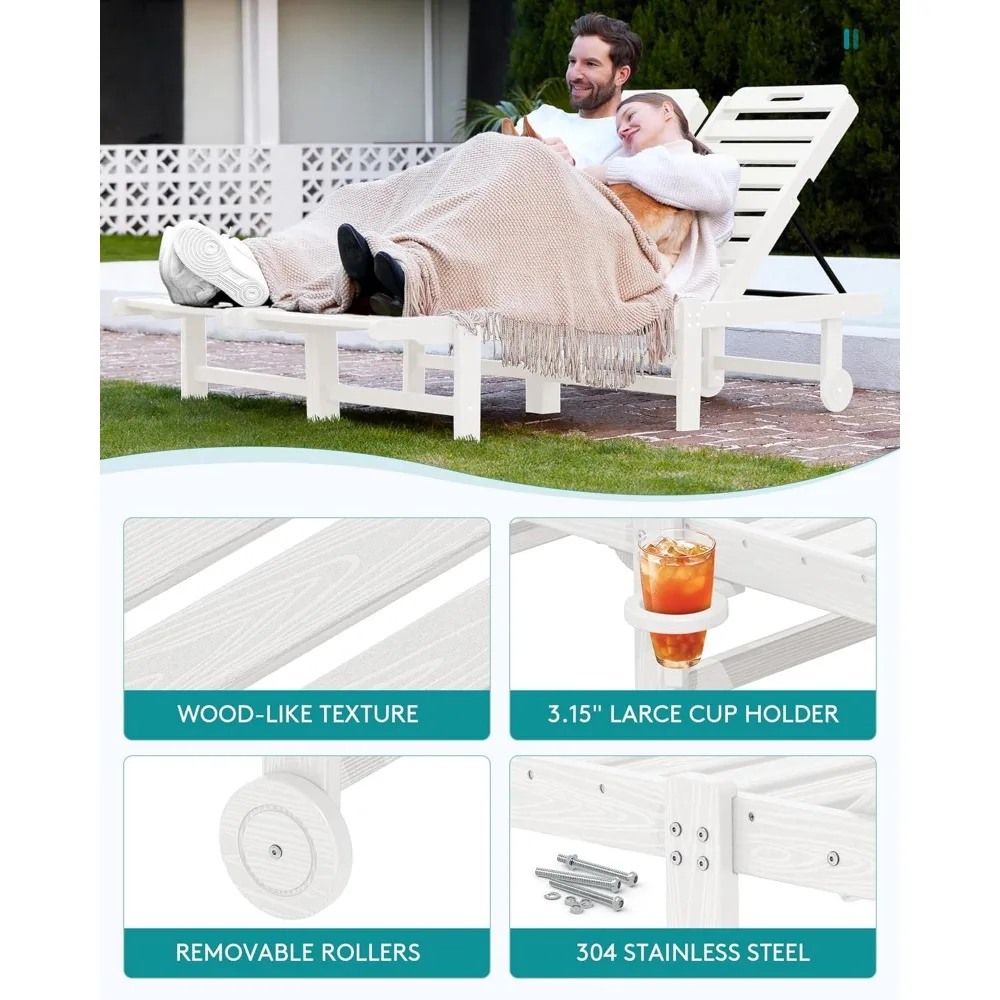 كرسي استرخاء خارجي قابل للتعديل، بطول 78، مسند ظهر بـ 5 أوضاع، مادة HDPE متينة، استرخاء الفناء مع رسوم دوارة #5