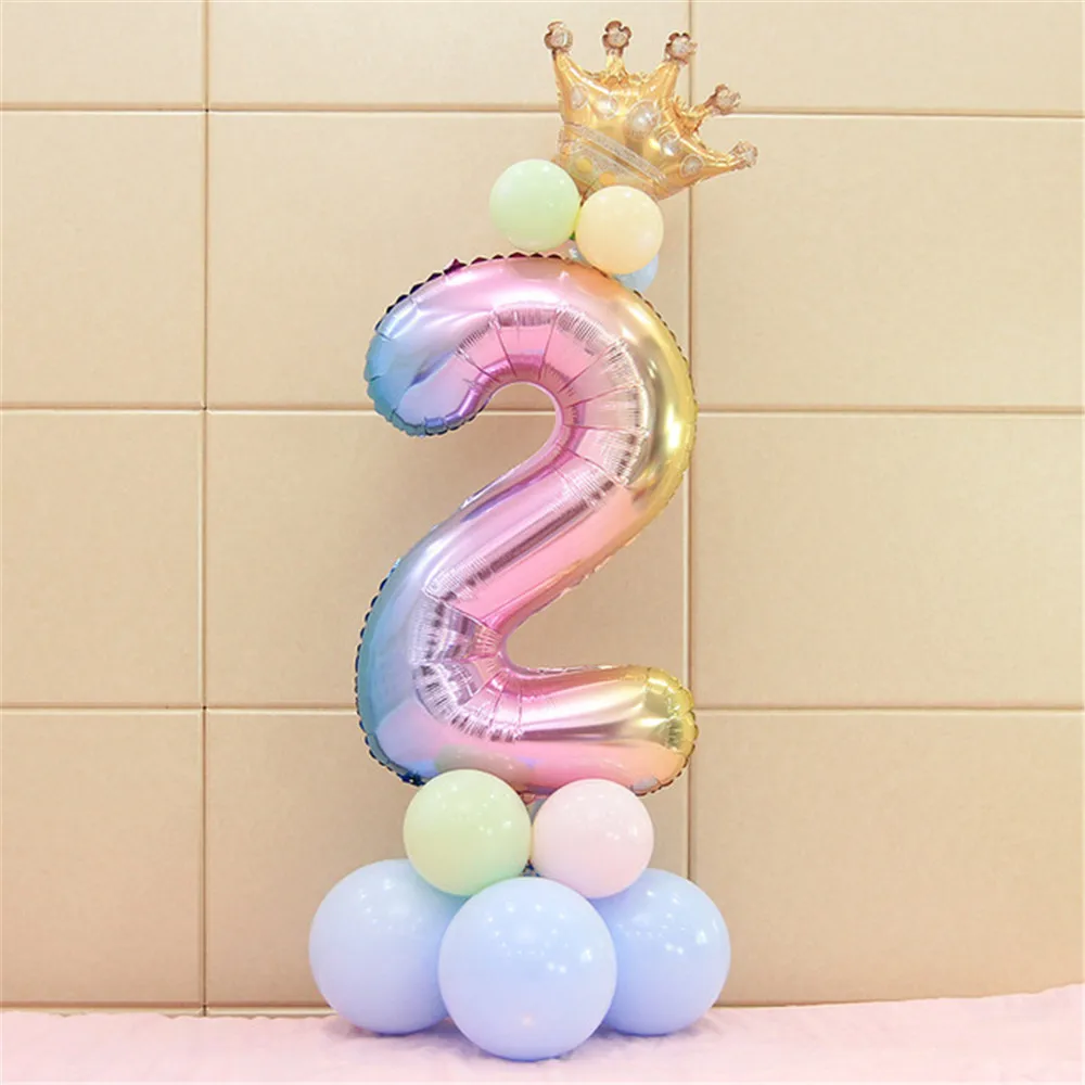 Rainbow Number Foil Balloon set 30inch 1 2 3 4 5 6 7 8 9 Crown Balloon Wedding Decorations Happy Birthday Unicorn Party Supplies