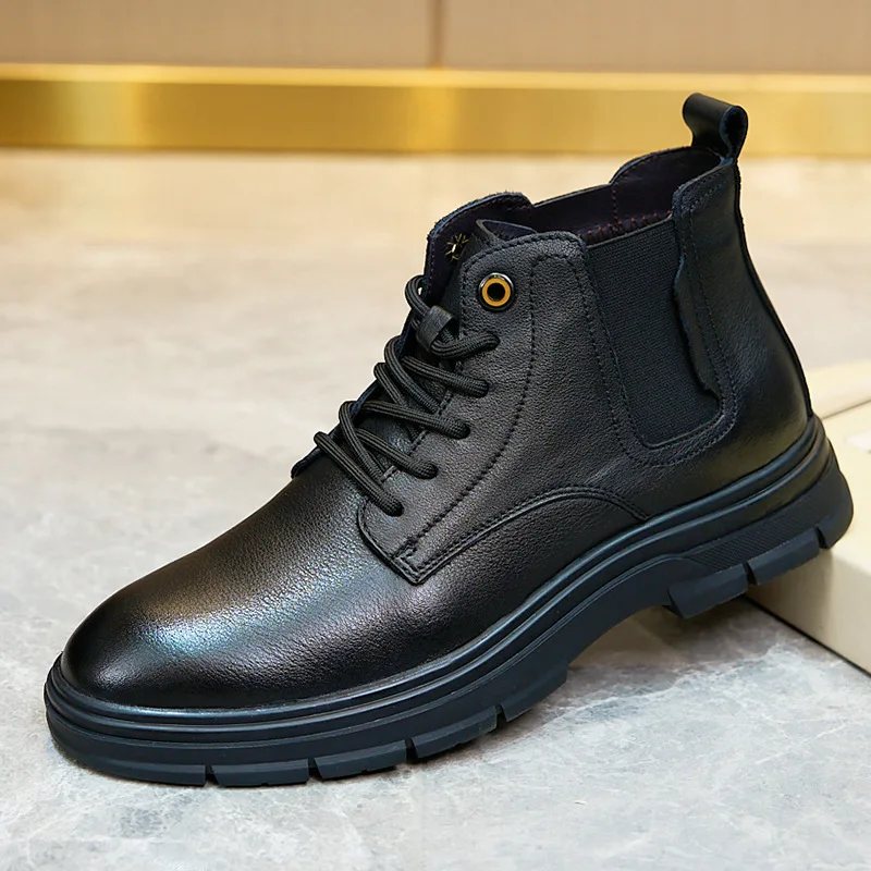 

2025 Новые туфли «Челси», мужские ботинки из натуральной кожи, зимние мужские модные ботильоны на меху, деловые повседневные мужские зимние ботинки, рабочая обувь