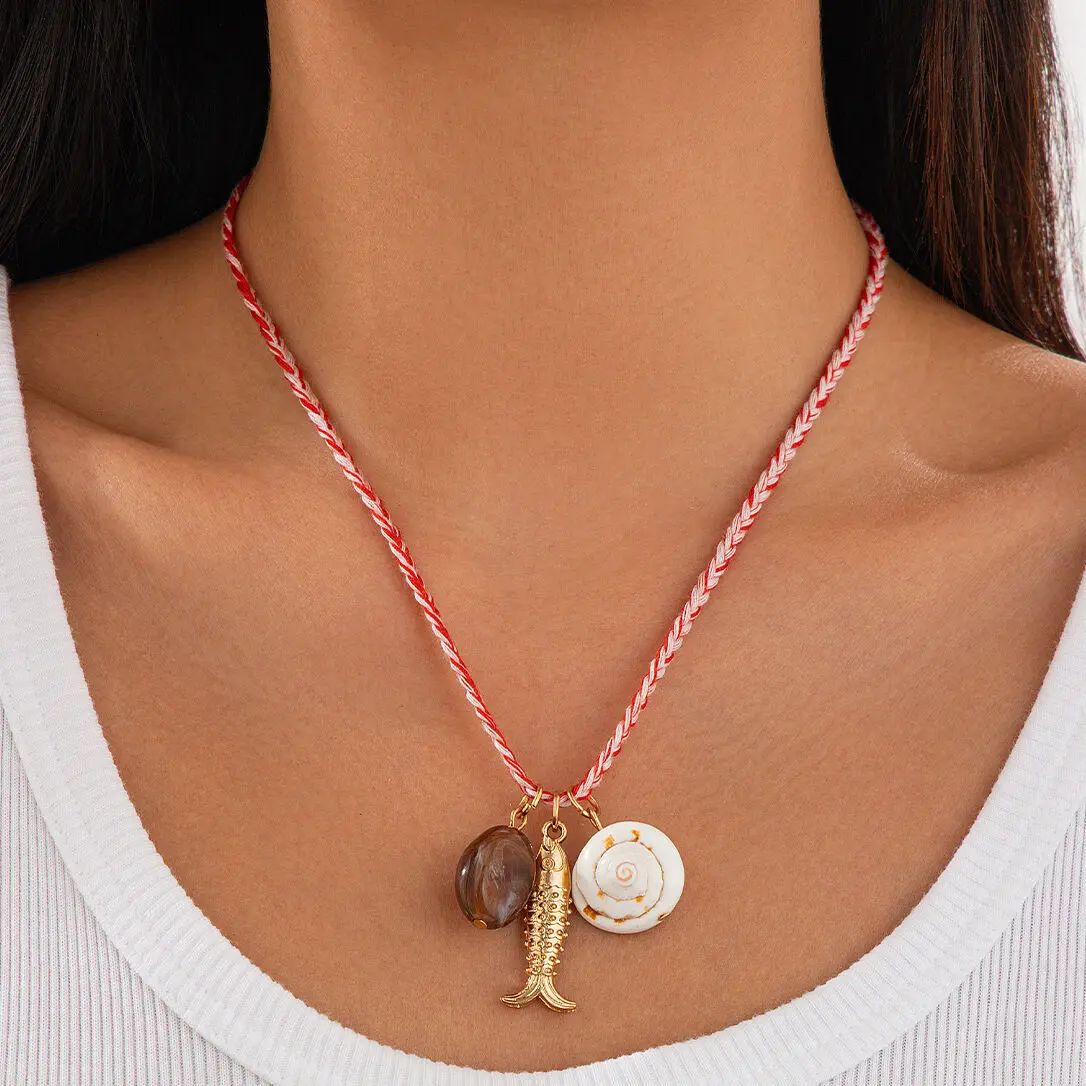 Ingesight. z neue weiße Muschel kleine Fisch Anhänger Halskette Frau trend ige Boho Seil Kette Halskette Strand Hals Schmuck Zubehör