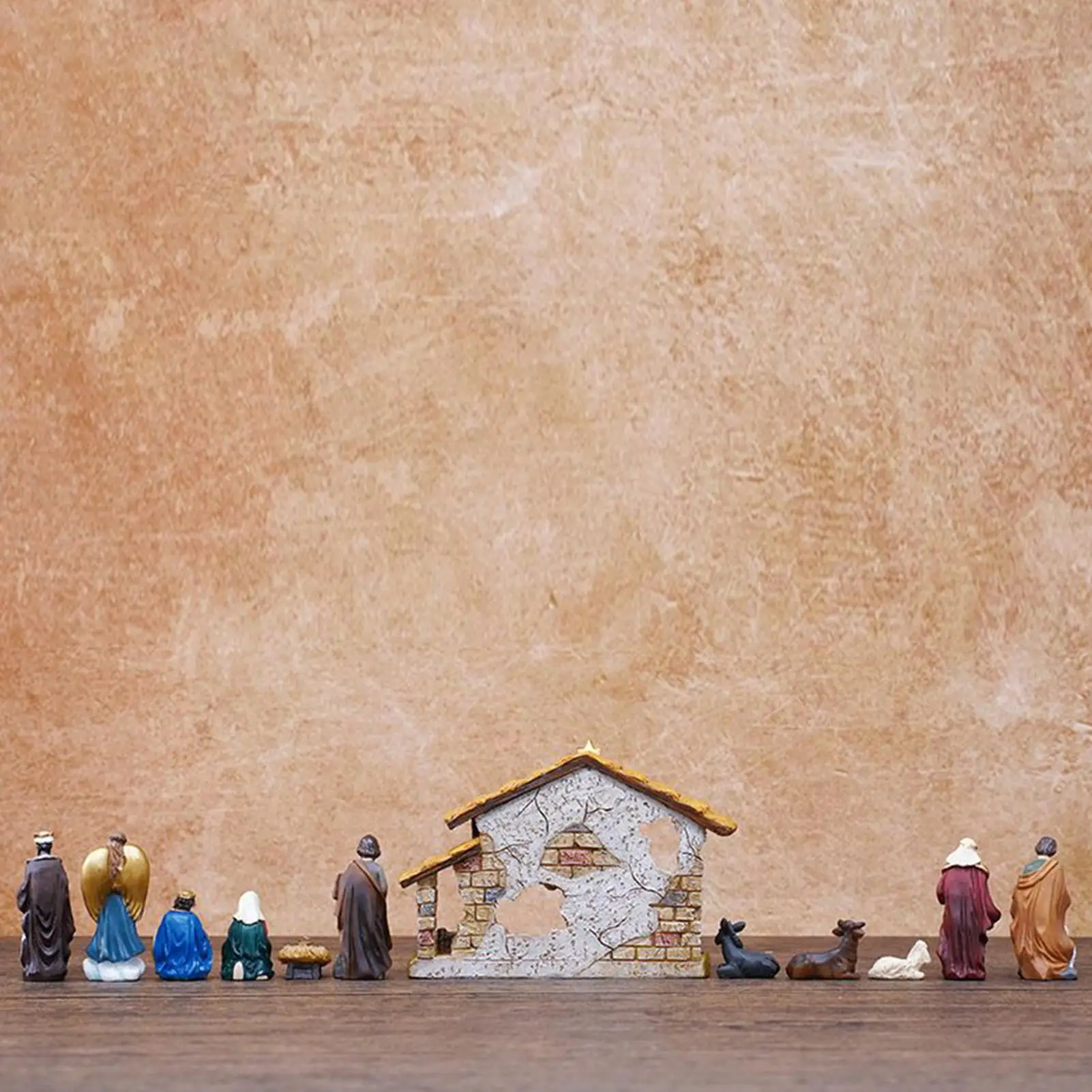 المهد مجموعة عيد الميلاد مدير المشهد ديكور 12 قطعة التماثيل الراتنج مجموعة مع مستقرة للمنزل الجدول رف الكتب زينة عيد الميلاد #2