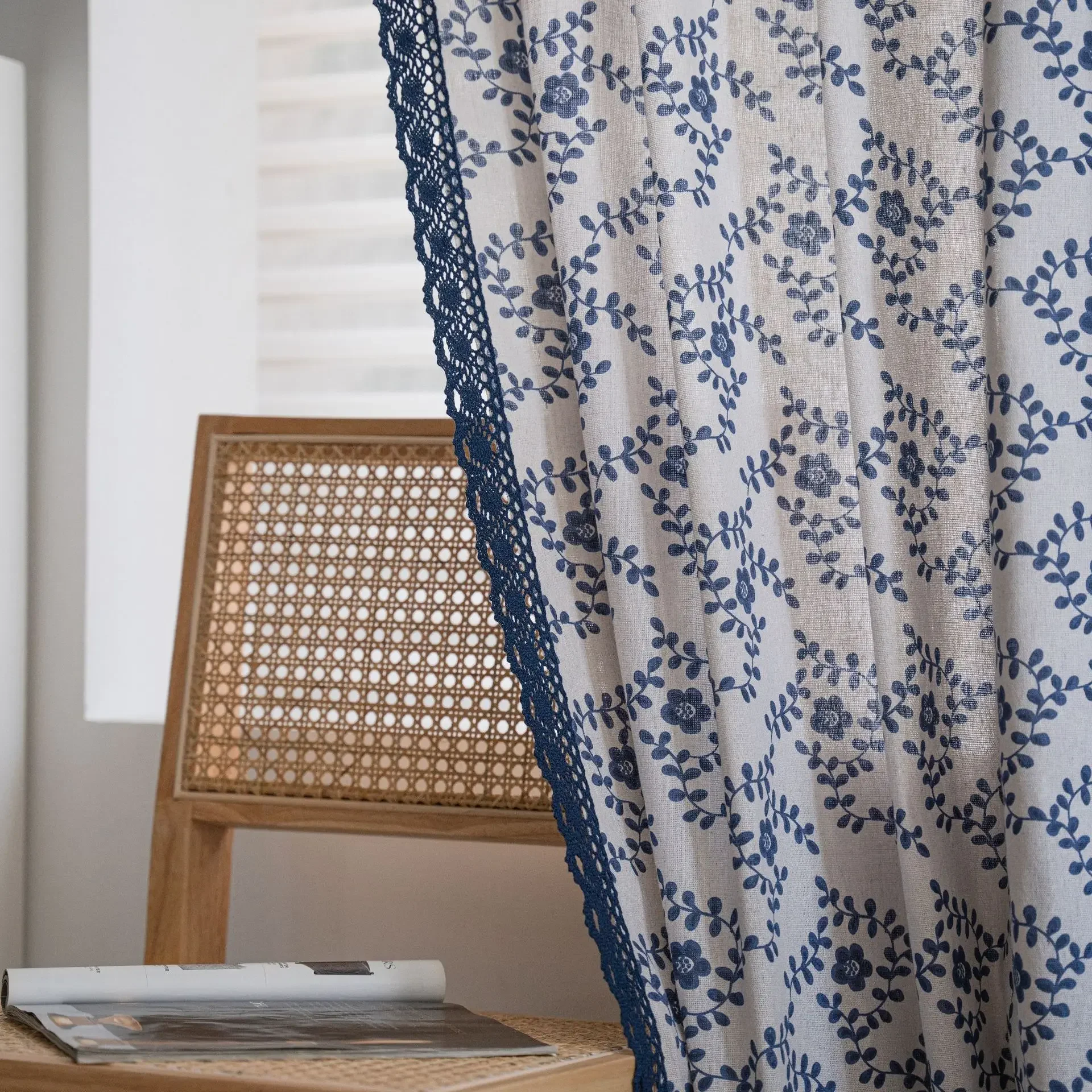 

Blue Plum Prints Cotton Linen Curtain Thick with Tassels Curtains for Living Room Kitchen Valance for The Luxury Living Room