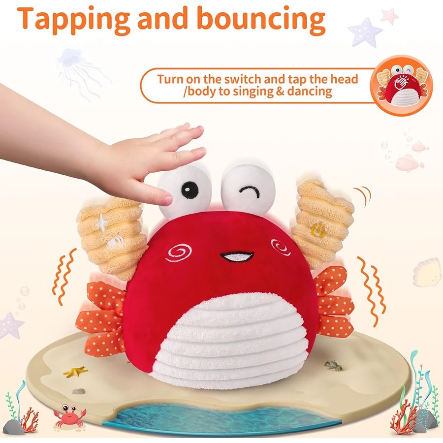 Baby Toys 0-6 Months – Crawling Dancing Bouncing Musical Learning Plush Crab Baby Crawling Musical Interactive Toys for Baby