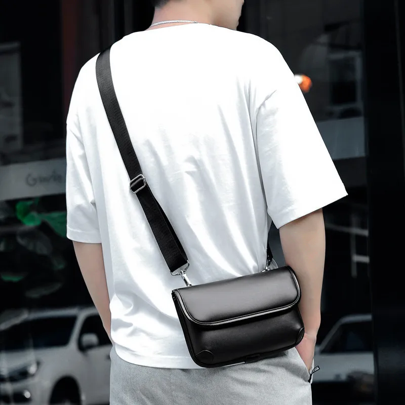 Vintage Men's shoulder bag trendy crossbody small bags retro PU leather handheld phonebag