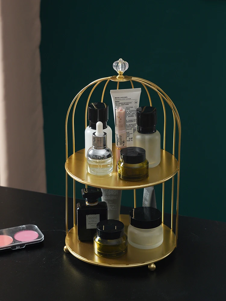 Iron birdcage lipstick perfume skin care products sorting shelf display shelf dresser desktop cosmetics storage box