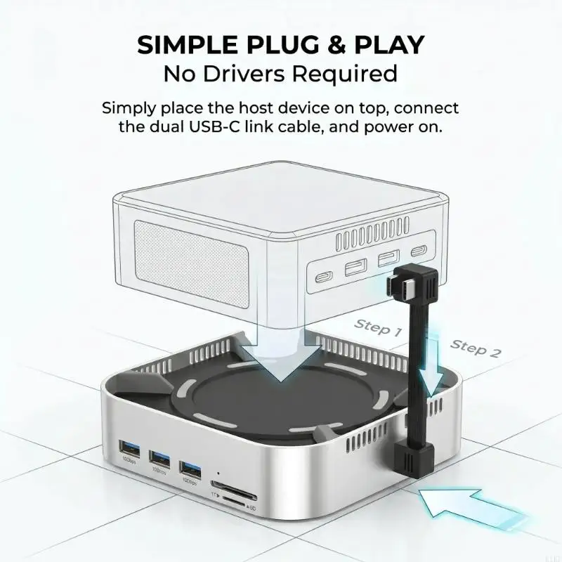 Desktop Expansion Base with Two-Drive Storage Enclosure, USB Access, Display Link, Card Reader, Aluminum Shell, Direct-Fit K1KF