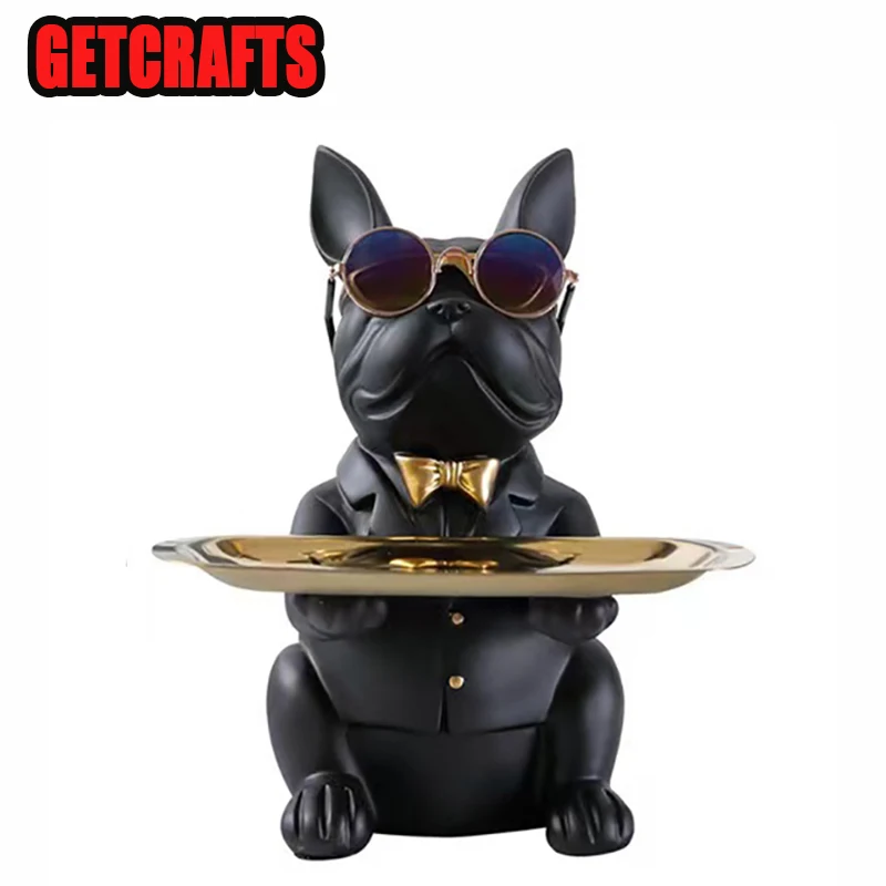 

GETCRAFTS Home Decor Figurine Resin Decoration Piggy Bank Statue Cool Bulldog Sculpture Key Storage Ornament Crafts for Interior