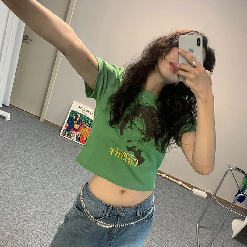 Karrram Koreanische Mode Grunge Print Crop Tops Kpop Y2k Ästhetik T-shirt Vintage Grafik Japanischen T Hemd Harajuku Streetwear