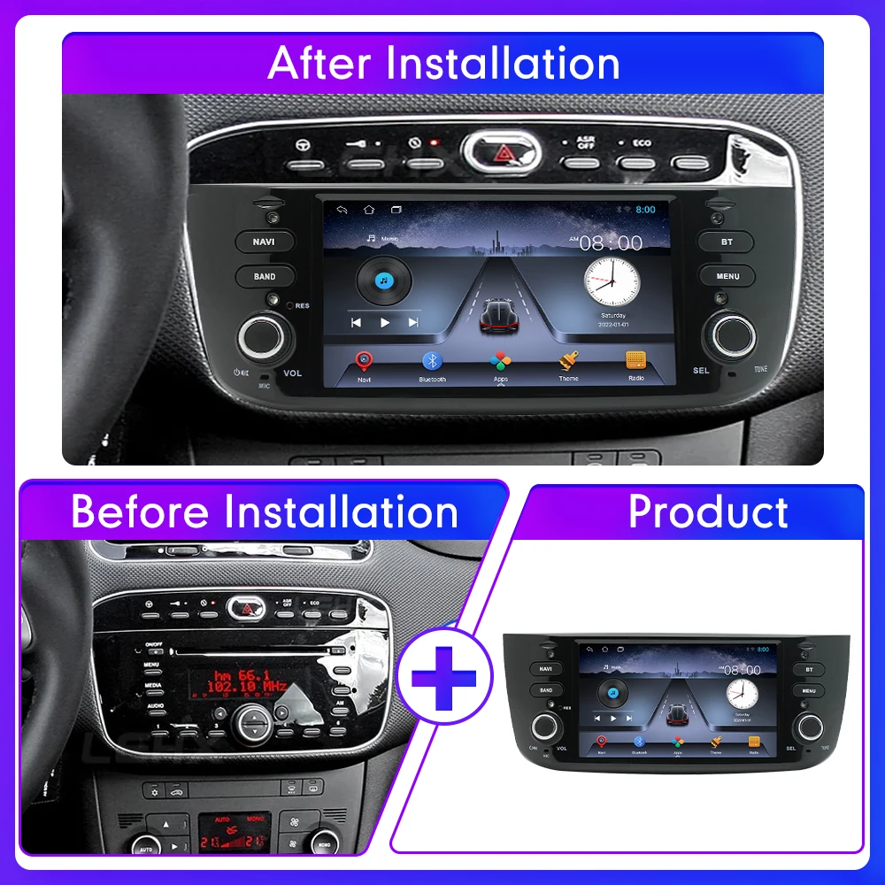 Car Radio Multimedia Player For Fiat Linea Punto EVO 2012-2015 2din GPS Navigation Wireless CarPlay Android Auto Audio Stereo BT