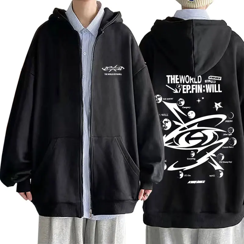 

Korean Group Ateez The World Ep Fin Will Graphic Zipper Hoodie Men Women Hip Hop Kpop Fashion Zip Up Jacket Male Y2k Streetwear