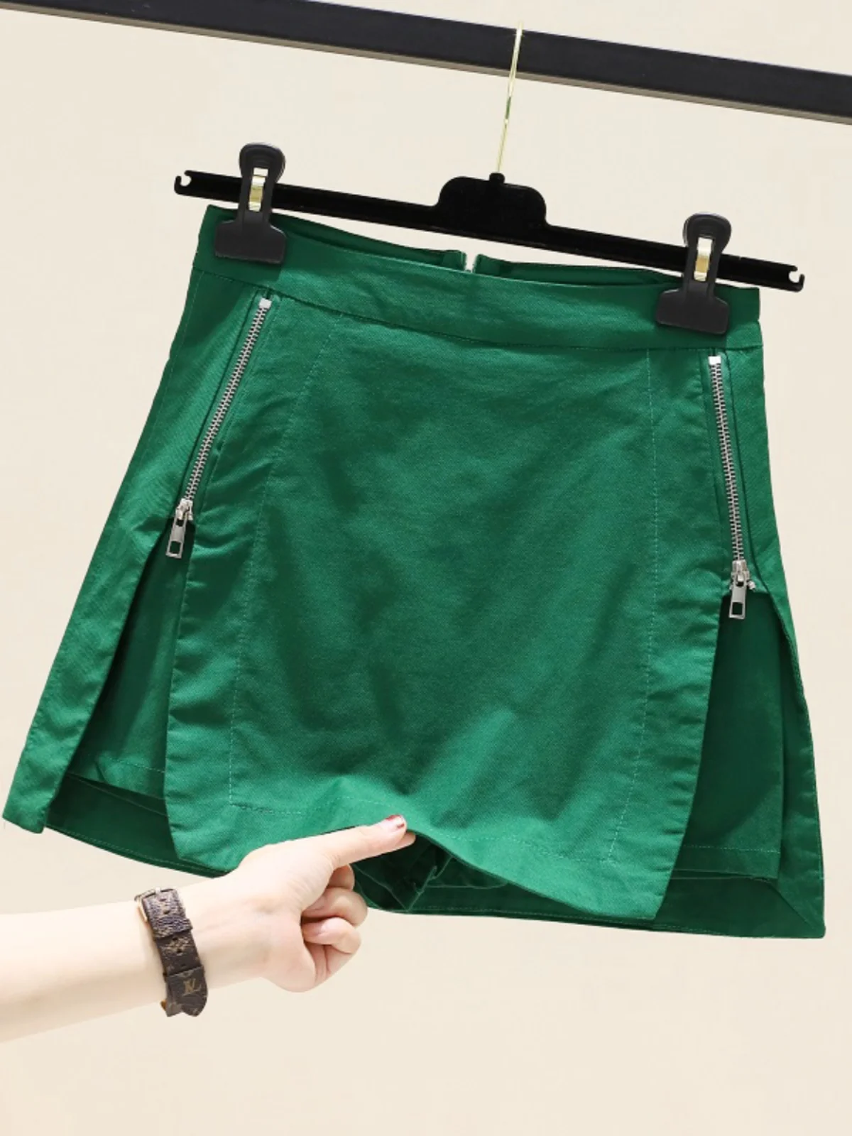 

Summer 2025 High Waist Slimming Zipper orts Skirt Women's Casual Faion Trendy A-Line Midi Skirt Commute Pure Color