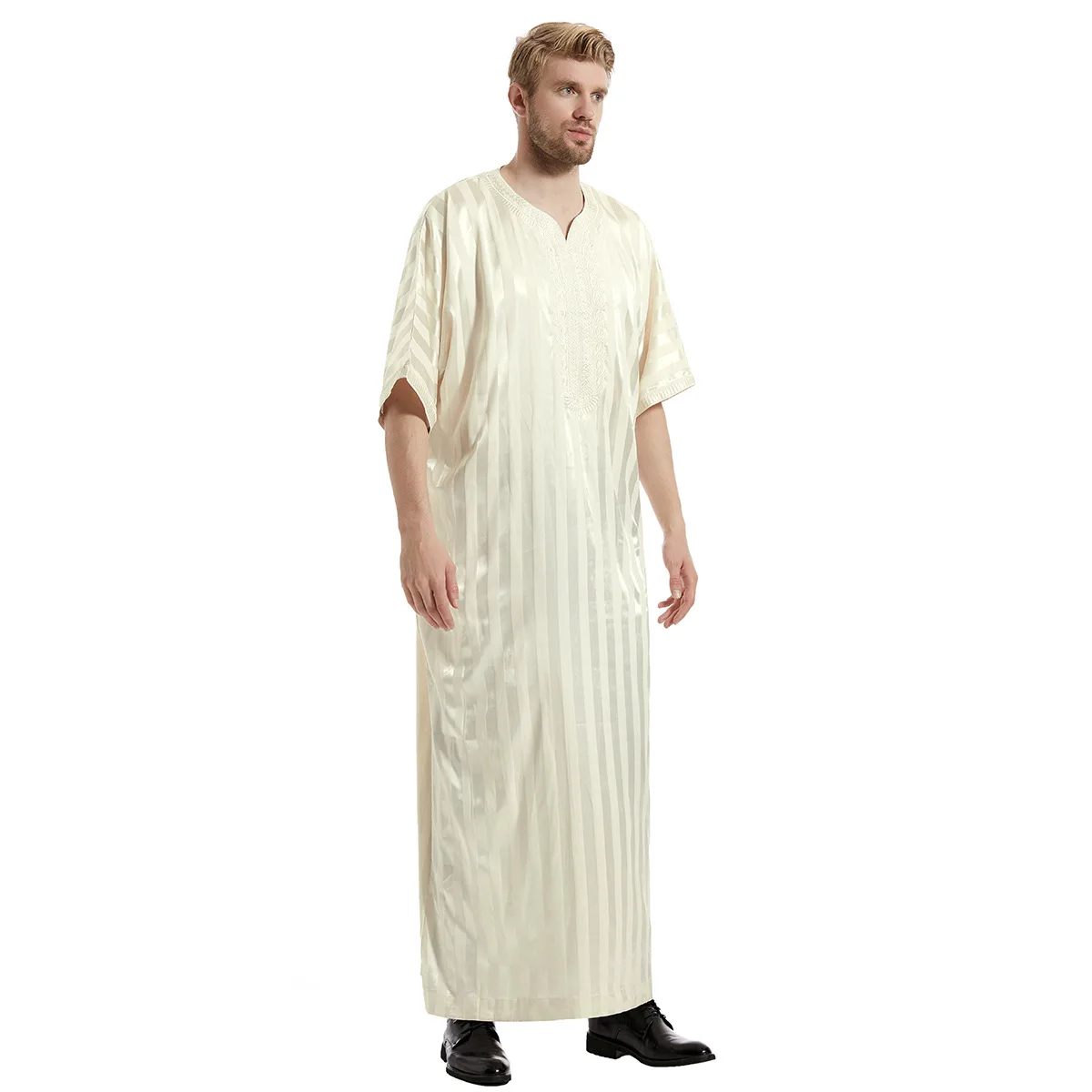 Moroccan Mens Thobes Muslim Embroidery Jubbah Men's Islamic Clothing Solid Arab Saudi Fashion Muslim Robe