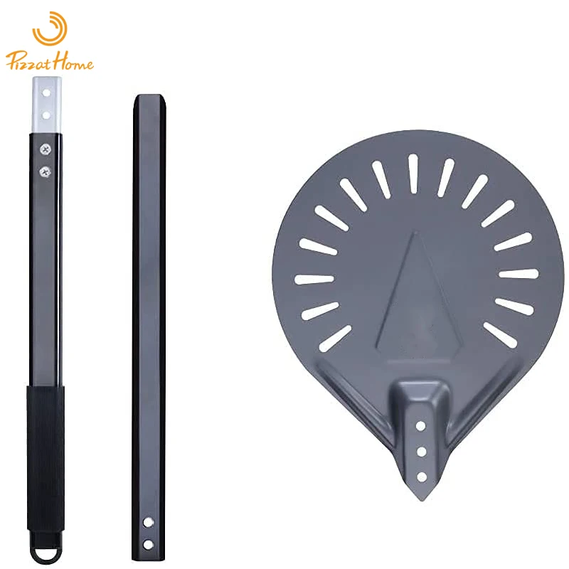 PizzAtHome 9/8/7 Inch Hard Coating Long Handle Perforated Removable Pizza Turning Peel Pizza Shovel Aluminum Pizza Paddle Peel