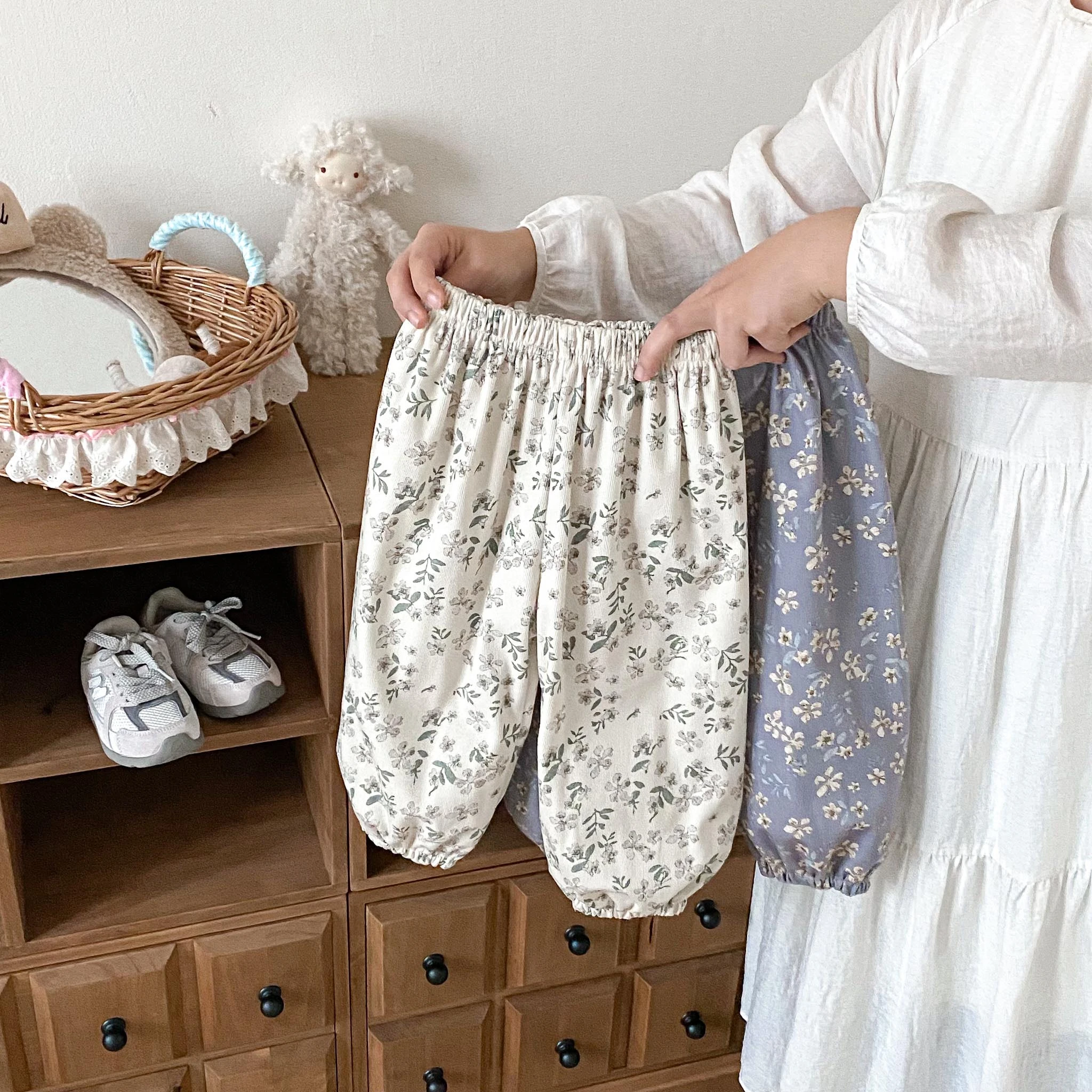 Fall Korea Girl Children Loose Flower Casual Pants Baby Fashion Pants Kid Outdoor Cotton Trousers Toddler Girl Clothing Costume
