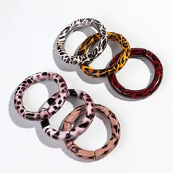 New Colorful Leopard Big Bamboo Tube Beaded Acrylic Bracelets for Women Men Boho Elastic Curved Resin Bangle Stack Jewelry Gifts