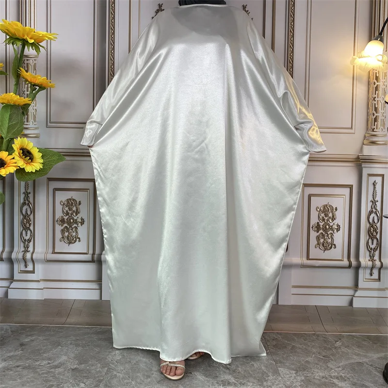 Simple Shiny Satin Round Neck Islamic Robes Middle East Abaya for Women Muslim Dress Modest Colthing Vestido Longo Feminino