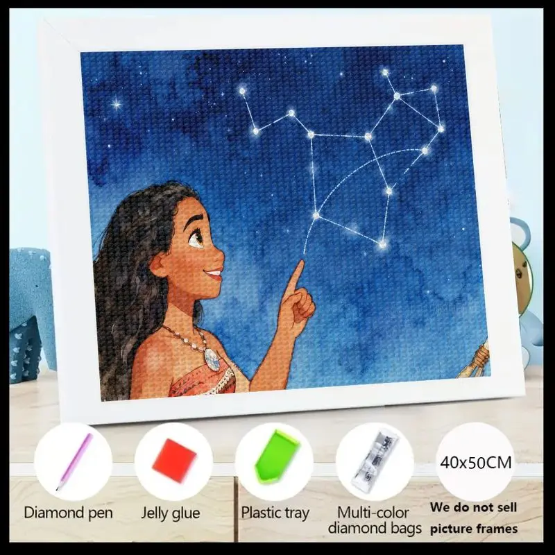 

1 шт. 5D DIY полный дрель круглый алмазный набор для рисования, яркая океанская приключенческая принцесса, выглядящая в звездной ночи, дизайн созвездий