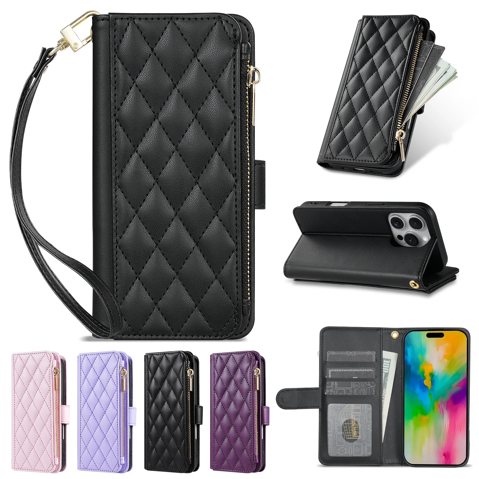Wallet Small Fragrance Zipper Card Slot Magnetic Flip Leather Case For iPhone 18 Pro Max 17e Air 16 Plus 15 14 13 Mini Cover