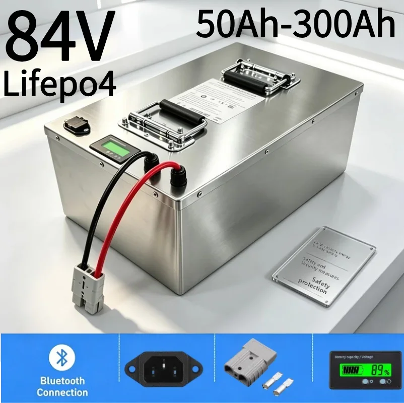84V Deep‑Cycle Lithium Iron Phosphate Battery Pack 50Ah‑300Ah Built‑in APP Smart BMS Rechargeable Storage Battery For RV Yacht M
