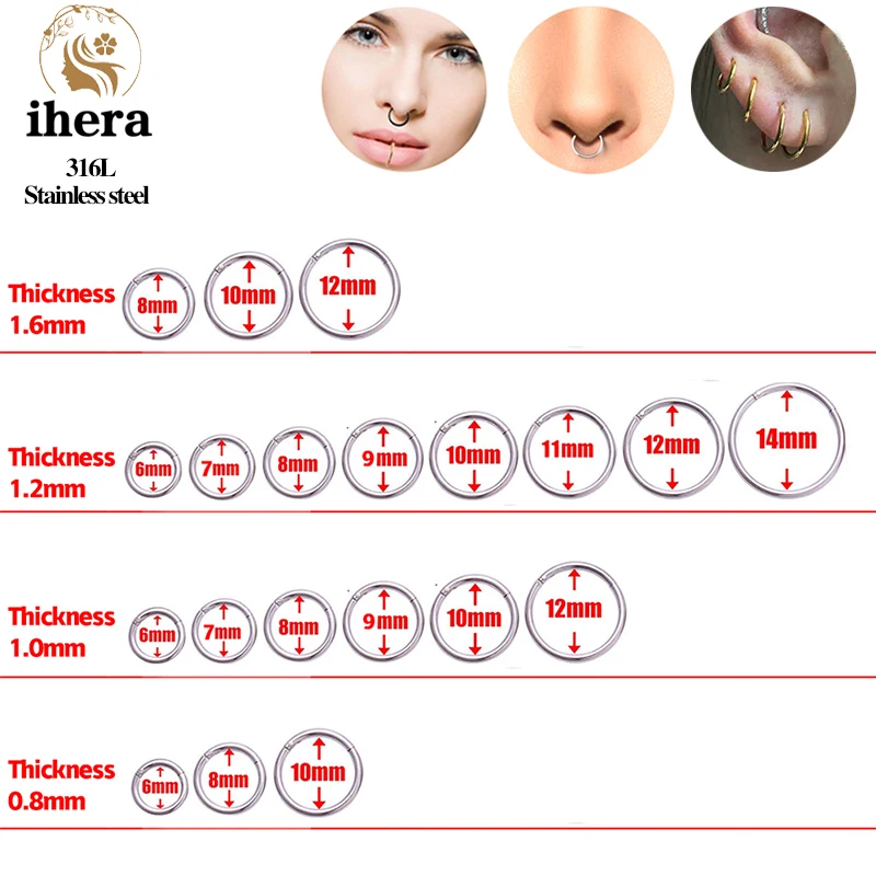1/10 Stück Edelstahl Septum Clicker Klappbare Segment-Ringe Runde Nasenringe Ohrknorpel Helix Ohrringe Körperschmuck – Detail 2